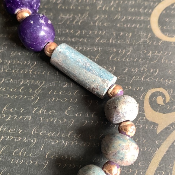 Vintage Estate Jewelry Chunky Marble Stone Bead Necklace Turquoise Blue Purple - Picture 7 of 16